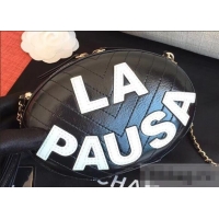Stylish Chanel Chevron Embroidered La Pausa Evening Bag AS0204 Black/White 2019