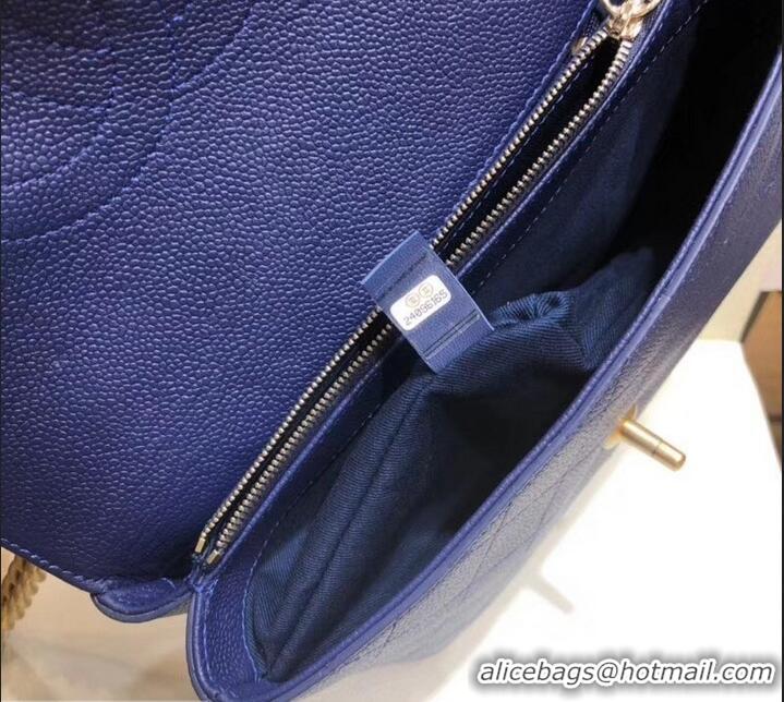 Stylish Chanel Grained Calfskin and Gold-Tone Metal Medium Flap Bag AS0305 Blue 2019 