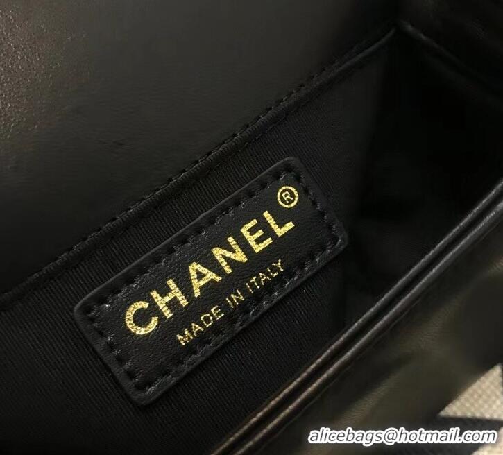 Perfect Chanel Camellia Embroidered Boy Small Flap Bag A40117 Black 2019