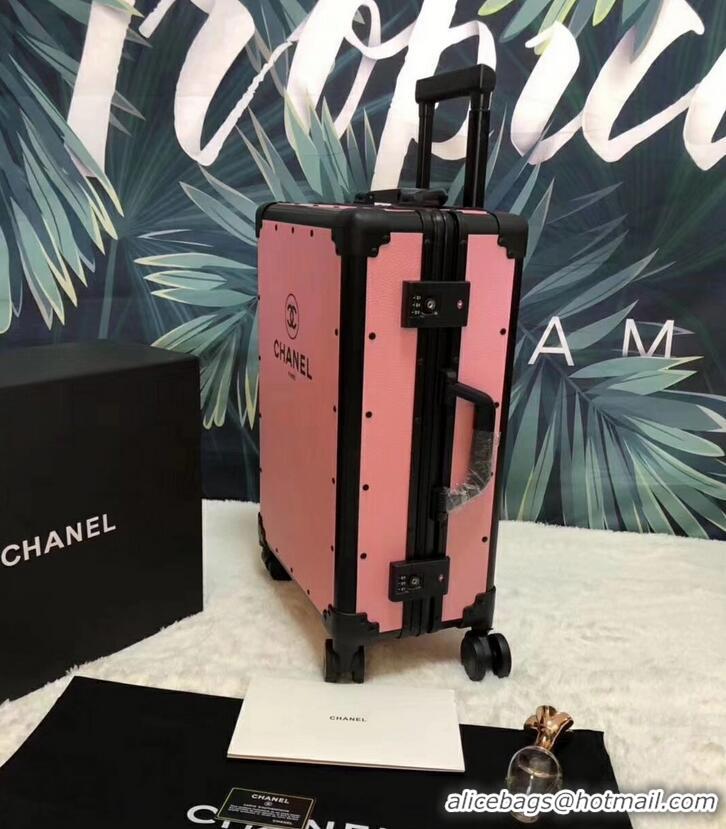 Crafted Chanel Logo Trolley Travel Luggage Bag C412021 Pink