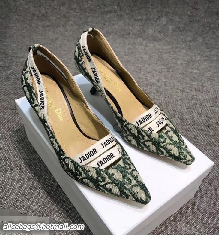 Discount Dior Heel 6.5cm J'Adior And Double Ribbon Pumps In Obliuqe Jacquard Canvas D2206 Green 2019