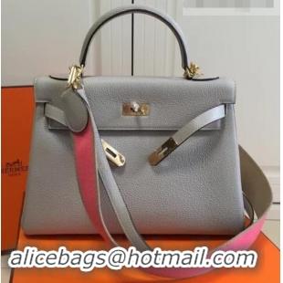 Stylish Hermes Kelly 28cm Bag In Leather With Gold Hardware 420026 Light Grey