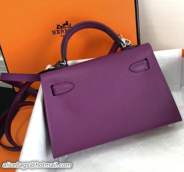New Fashion Hermes Mini Kelly 2 Handbag with Silver/Gold Hardware H442102 Fushcia