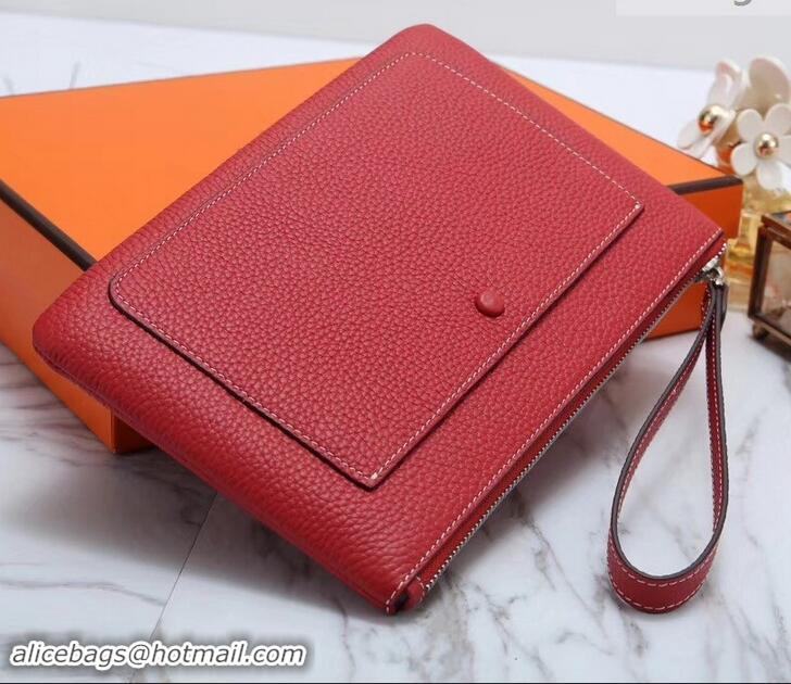 Good Product Hermes Calf Leather Zip Clutch H442111 Red