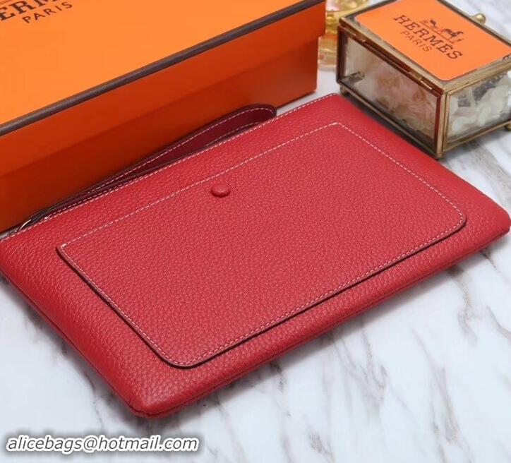 Good Product Hermes Calf Leather Zip Clutch H442111 Red