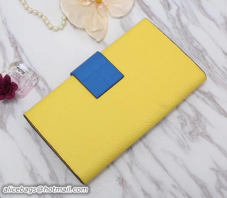 Good Looking Hermes Grained Calf Leather Flap Clutch H442112 Yellow/Blue