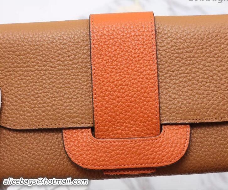 Shop Cheap Hermes Grained Calf Leather Flap Clutch H442112 Brown/Orange