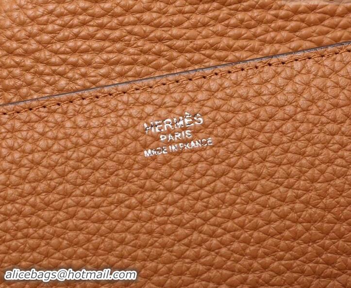 Shop Cheap Hermes Grained Calf Leather Flap Clutch H442112 Brown/Orange