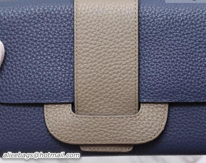 Classic Hot Hermes Grained Calf Leather Flap Clutch H442112 Navy Blue/Grey