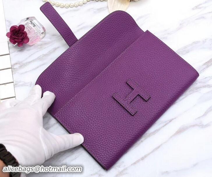 Luxury Discount Hermes Grained Calf Leather Elan 22 Clutch Bag H442114 Purple