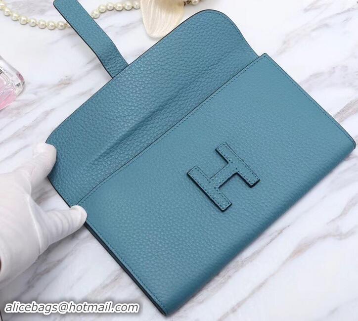 Top Design Hermes Grained Calf Leather Elan 22 Clutch Bag H442114 Blue