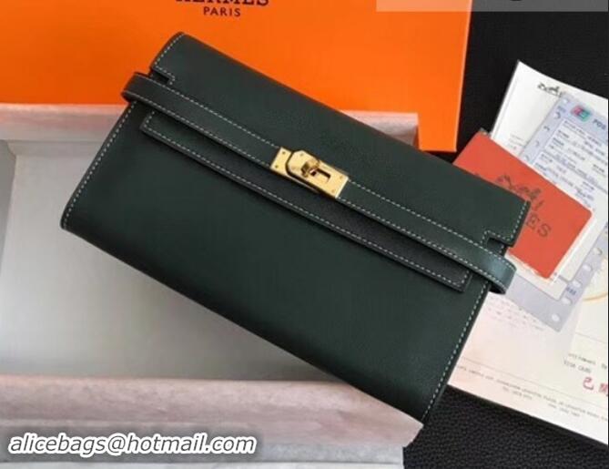 Elegant Hermes Kelly Wallet in Swift Leather H422012 Green