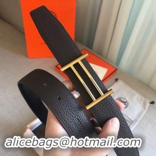 Grade Hermes Rider Belt Buckle & Reversible Leather Strap 32 mm HB1809 Black/Gold