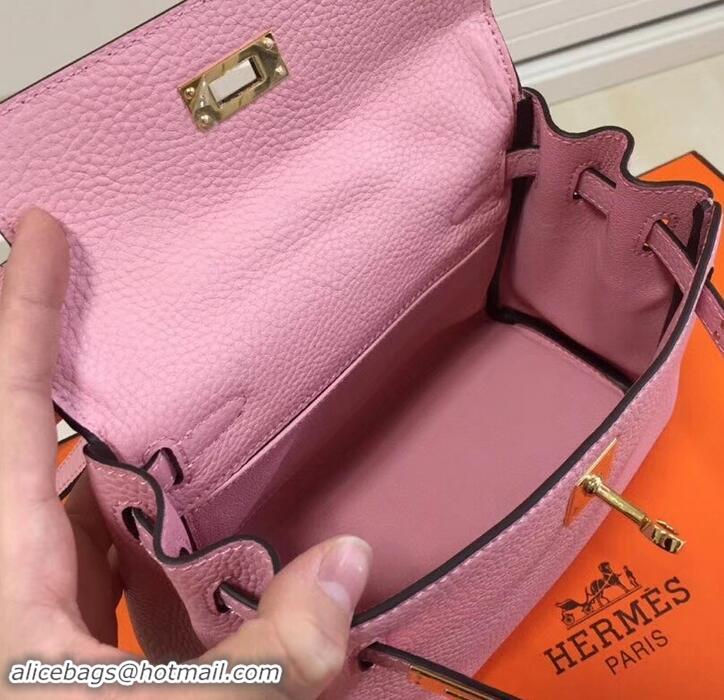 Lower Price Hermes mini kelly 20 bag light pink in clemence leather with golden hardware H422021
