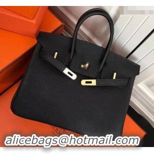 Imitation Cheap Hermes Birkin 25cm Bag Black/Fuchsia in Togo Leather With Gold Hardware 423012