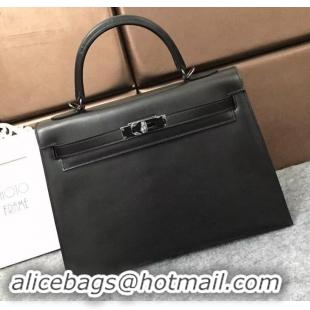  New Style hermes so black kelly 28cm bag in box leather 425012