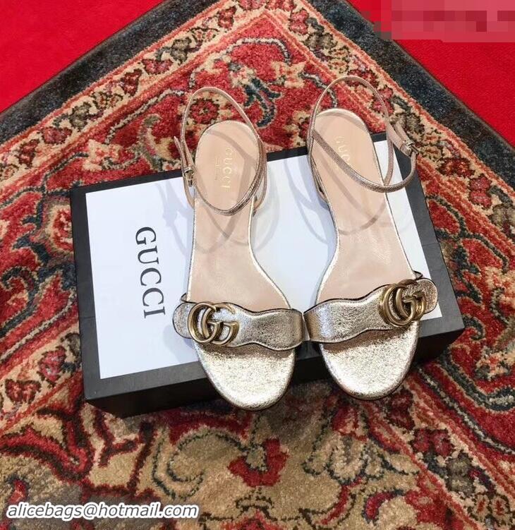 Discount Gucci Leather Double G Flat Sandals 524631 Gold 2019