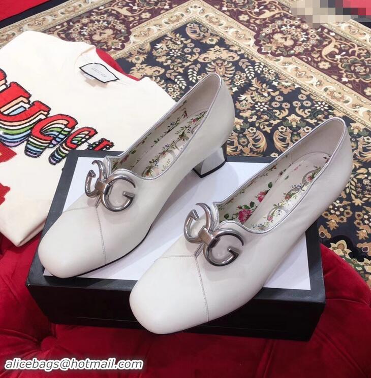 Grade Quality Gucci GG Mirrored Detail Rose Print Mid Heel Pumps 921826 White 2019