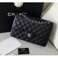 Pretty Style Chanel original quality Caviar Classic jumbo Flap Bag 1113 black with silver Hardware 