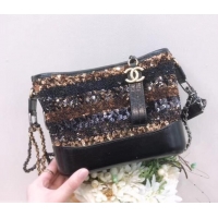 Discount Chanel Sequins Gabrielle Small Hobo Bag A91810 Black/Gold 2019