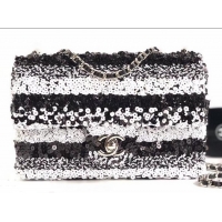 Shop Duplicate Chanel Sequins Mini Classic Flap Bag AS0195 Black/White 2019