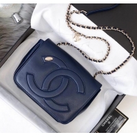 Duplicate Chanel Lambskin CC Logo Flap Bag AS0321 Navy Blue 2019 