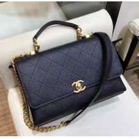 Duplicate Chanel Grained Calfskin and Gold-Tone Metal Medium Flap Bag AS0305 Black 2019