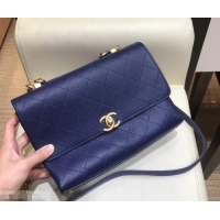 Stylish Chanel Grained Calfskin and Gold-Tone Metal Medium Flap Bag AS0305 Blue 2019 