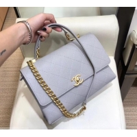 Popular Chanel Grained Calfskin and Gold-Tone Metal Medium Flap Bag AS0305 Gray 2019