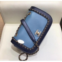 Good Quality Chanel Lambskin/Grained Chain Around Calfskin Flap Bag AS0371 Blue 2019