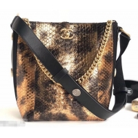 Good Looking Chanel Python Button Up Hobo Bag A57573 Bronze