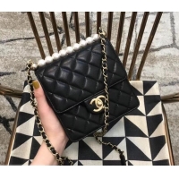 Classic Hot Chanel Lambskin with Imitation Pearls Mini Flap Bag AS0584 Black 2019