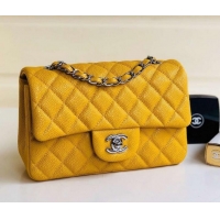 Sophisticated Chanel Pearl Caviar Calfskin Small Classic Flap Bag A1116 Yellow