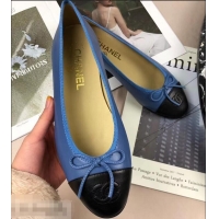 Top Grade Chanel Leather Classic Bow Ballerinas Flats G40323 Bi-color Blue/Black