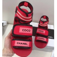 New Classic Chanel Coco Logo Fabric Sandals G34727 Red/Fuchsia 2019