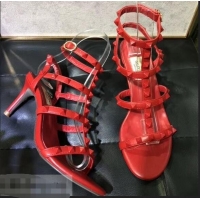 Classic Design Valentino Heel 6.5cm Cage Rockstud Sandals VT0403 All Red 2019