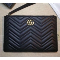 Most Popular Gucci GG Marmont Leather Pouch Clutch Bag 476440 Black