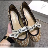 Durable Faux Dior J'Adior And Bow Ribbon Ballet Pumps In Obliuqe Jacquard Canvas D2301 Brown 2019