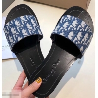 Ladies Dior Obliuqe Jacquard Canvas Dway Mules Slipper Sandals CD1806 Navy Blue 2019