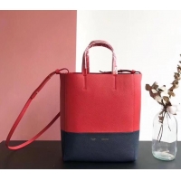 Imitation Celine Small Cabas Shopping Bag in Grained Calfskin 189813 Red/Black 2019