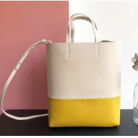 Good Quality Celine Small Cabas Shopping Bag in Grained Calfskin 189813 White/Yellow 2019