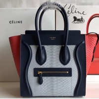 Discount Celine Python Luggage Micro Bag 419011 Navy Blue