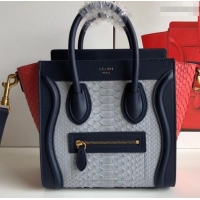 Fashion Discount Celine Python Luggage Nano Bag 419012 Navy Blue