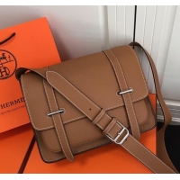 Luxury Hermes Steven 30cm Men's Bag in Leather 420022 Caramel