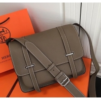Sophisticated Hermes Steven 30cm Men's Bag in Leather 420022 Grey