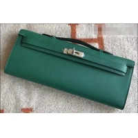 Discount Hermes Kelly Cut Handmade Epsom Leather Clutch Green With Silver Hardware H442101