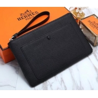 Fashion Hermes Calf Leather Zip Clutch H442111 Black