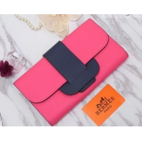 Sophisticated Hermes Grained Calf Leather Flap Clutch H442112 Pink/Dark Blue