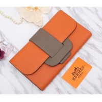 Discount Hermes Grained Calf Leather Flap Clutch H442112 Orange/Grey