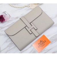 Classic Hermes Grained Calf Leather Elan 22 Clutch Bag H442114 Pale Grey